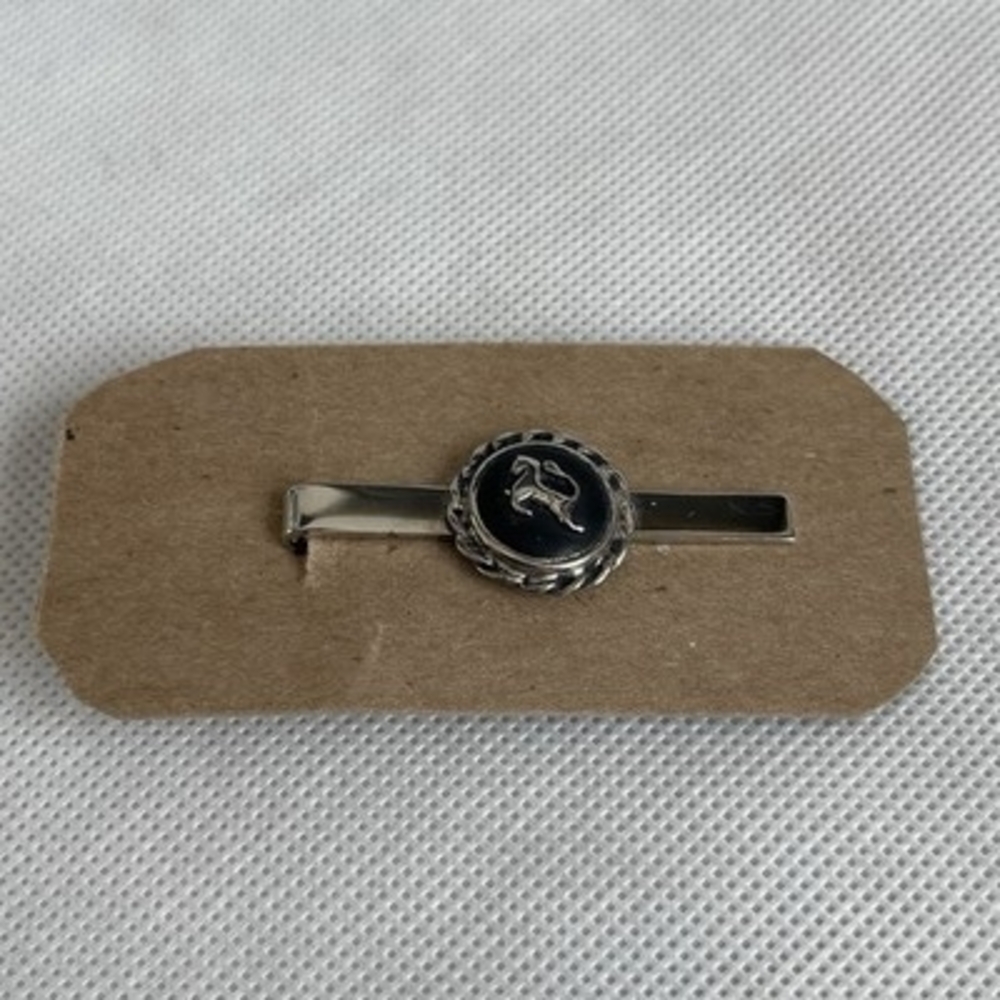 Vintage Silver Tone Black Horse Tie Clasp Bar Clip Men’s Accessory 2.5" - Picture 2 of 4